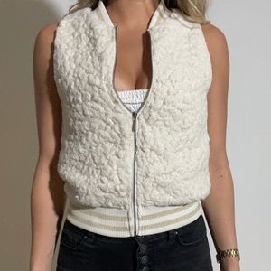 Cropped white fuzzy vest